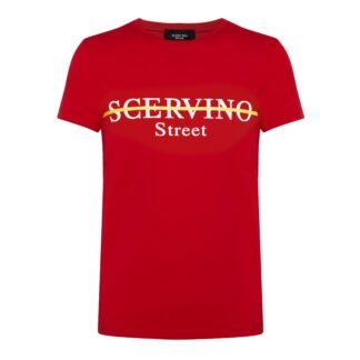 Scervino Street - Elegant Red Cotton Tee with Vertical Logo