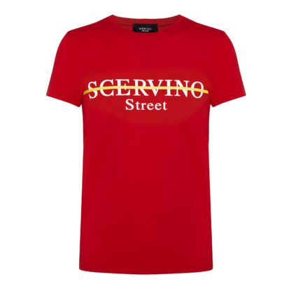 Scervino Street - Elegant Red Cotton Tee with Logo Accent