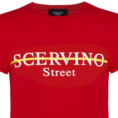 Scervino Street - Elegant Red Cotton Tee with Logo Accent