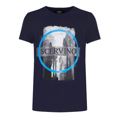 Scervino Street - Elegant Blue Cotton Blend T-Shirt with Logo Print