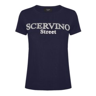 Scervino Street - Elegant Blue Cotton Tee with Logo Print