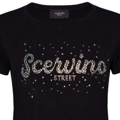 Scervino Street - Elegant Black Cotton Tee with Strass Logo