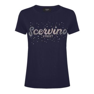 Scervino Street - Blue Strass Logo Cotton Sweatshirt