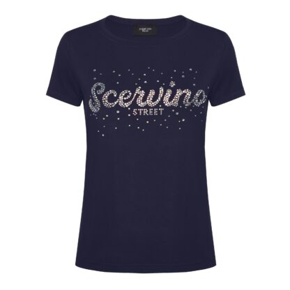 Scervino Street - Sparkling Blue Strass Logo Cotton T-Shirt