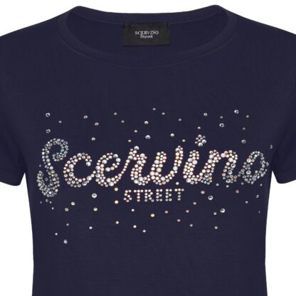 Scervino Street - Sparkling Blue Strass Logo Cotton T-Shirt