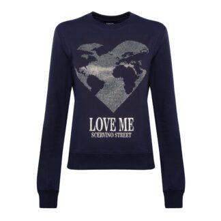 Scervino Street - Elegant Blue Strass Logo Sweatshirt