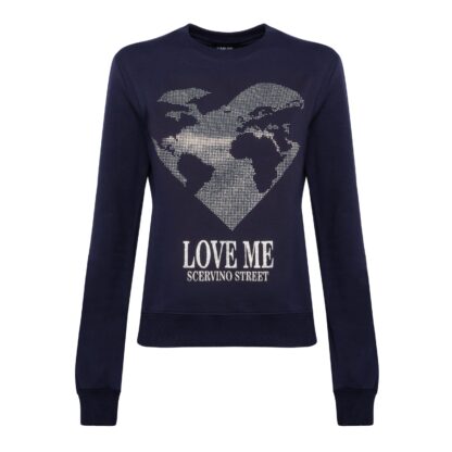 Scervino Street - Blue Strass Logo Cotton Sweatshirt