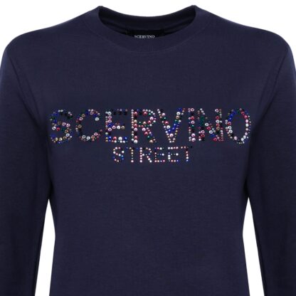 Scervino Street - Elegant Blue Strass Logo Sweatshirt