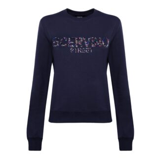 Scervino Street - Blue Strass Logo Cotton Sweatshirt