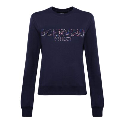 Scervino Street - Elegant Blue Strass Logo Sweatshirt