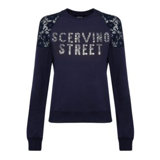 Scervino Street - Elegant Blue Strass Logo Hooded Sweatshirt