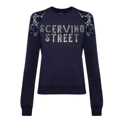 Scervino Street - Elegant Blue Strass Logo Sweatshirt