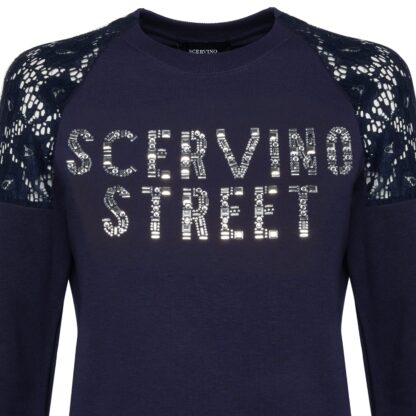 Scervino Street - Elegant Blue Strass Logo Sweatshirt