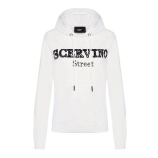 Scervino Street - Elegant Blue Strass Logo Hooded Sweatshirt