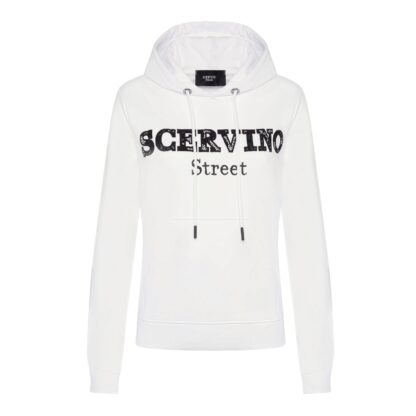 Scervino Street - Elegant White Hooded Sweatshirt - Embossed Logo