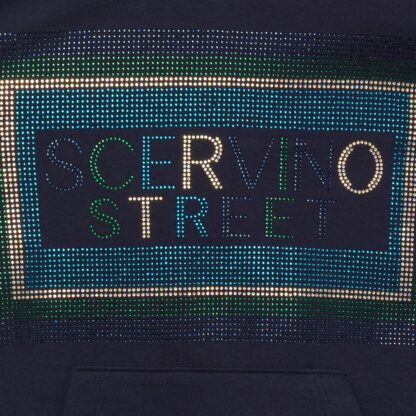 Scervino Street - Elegant Blue Strass Logo Hooded Sweatshirt