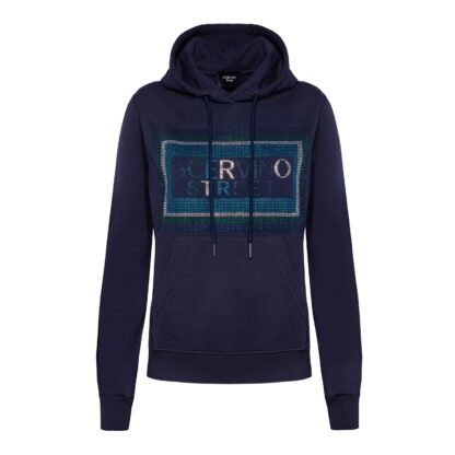 Scervino Street - Elegant Blue Strass Logo Hooded Sweatshirt