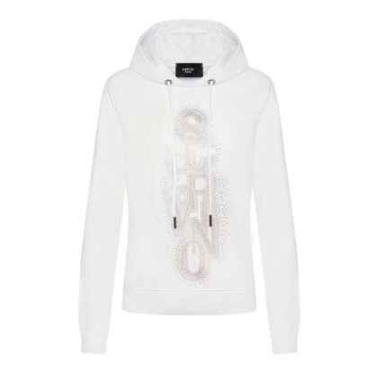 Scervino Street - Elegant White Hooded Sweatshirt with Strass Logo