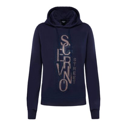 Scervino Street - Elegant Blue Hooded Cotton Sweatshirt with Strass Logo