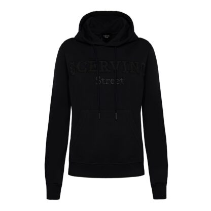 Scervino Street - Chic Black Hooded Sweatshirt with Embossed Logo