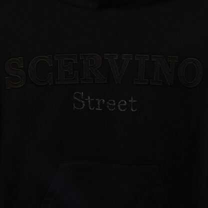 Scervino Street - Chic Black Hooded Sweatshirt with Embossed Logo