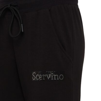 Scervino Street - Chic Strass Logo Black Stretch Trousers