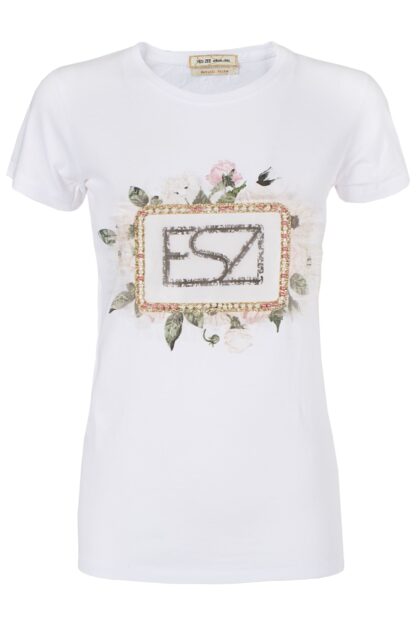 Yes Zee - Chic White Cotton Tee with Signature Design