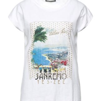 Yes Zee - Chic White Cotton Tee with Brass Detailing