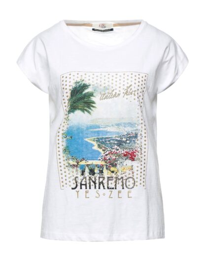 Yes Zee - Chic White Cotton Tee with Designer Touch