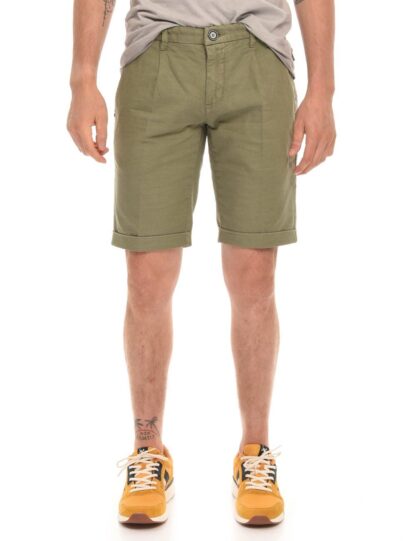 Yes Zee - Chic Green Cotton-Linen Bermuda Shorts