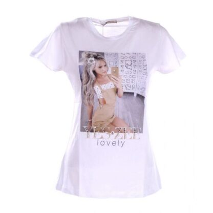 Yes Zee - Chic White Cotton Tee with Brass Detailing