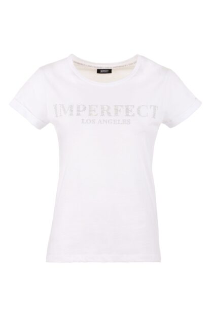 Imperfect - Chic White Cotton Tee with Brass Logo