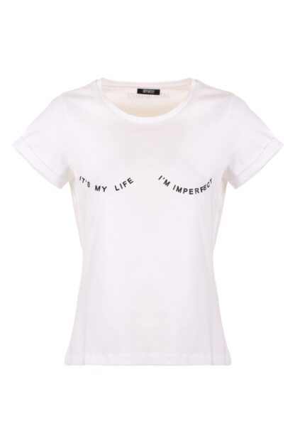 Imperfect - Elegant White Cotton Tee with Textured Logo