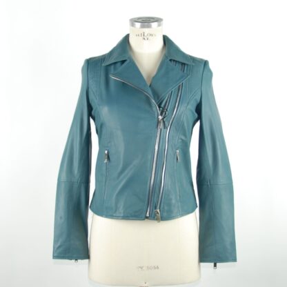 Emilio Romanelli - Chic Blue Leather Jacket with Zip Closure