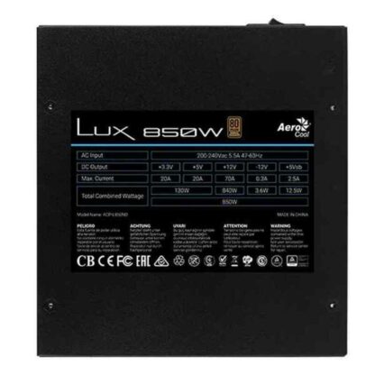 Τροφοδοσία Ρεύματος Aerocool LUX850 850 W 80 Plus Bronze ATX Μαύρο