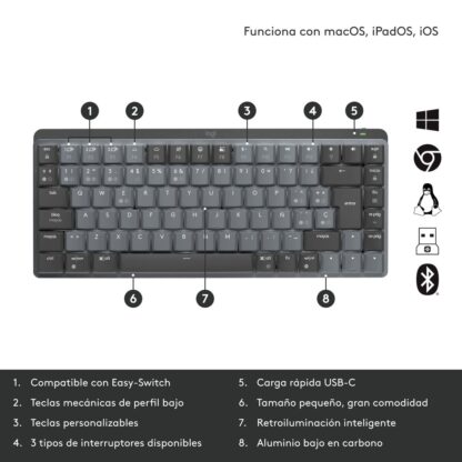 Bluetooth Πληκτρολόγιο Logitech MX Mini Mechanical Μαύρο Γκρι Qwerty US