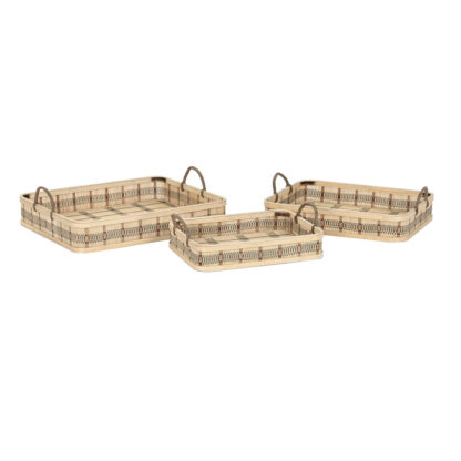 Σετ Δίσκων DKD Home Decor Ανοιχτό καφέ Bamboo 54 x 43 x 9 cm (3 Μονάδες) (x2)