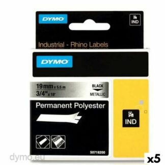 Πλαστικοποιημένη Ταινία για Στυλό Rhino Dymo ID1-12 12 x 5,5 mm Μαύρο Λευκό Βινυλίου Αυτοκόλλητο (5 Μονάδες)