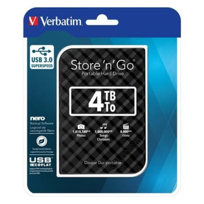 Εξωτερικός Σκληρός Δίσκος Verbatim Disco Duro Portátil Store 'n' Go USB 3.0 de 4 TB en color Negro USB 3.0