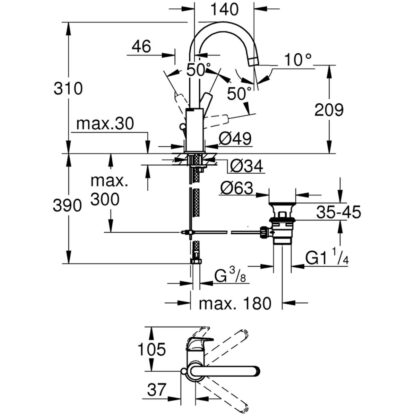 Μονή λαβή βρύση Grohe 23811000 Μέταλλο