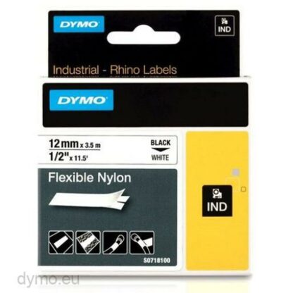 Πλαστικοποιημένη Ταινία για Στυλό Rhino Dymo ID1-12 12 x 3,5 mm Μαύρο Λευκό Αυτοκόλλητο (5 Μονάδες)