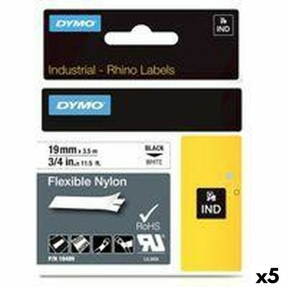 Πλαστικοποιημένη Ταινία για Στυλό Rhino Dymo ID1-19 19 x 3,5 mm Μαύρο Λευκό Αυτοκόλλητο (5 Μονάδες)