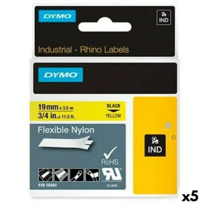 Πλαστικοποιημένη Ταινία για Στυλό Rhino Dymo ID1-19 19 x 3,5 mm Μαύρο Κίτρινο Αυτοκόλλητο (5 Μονάδες)