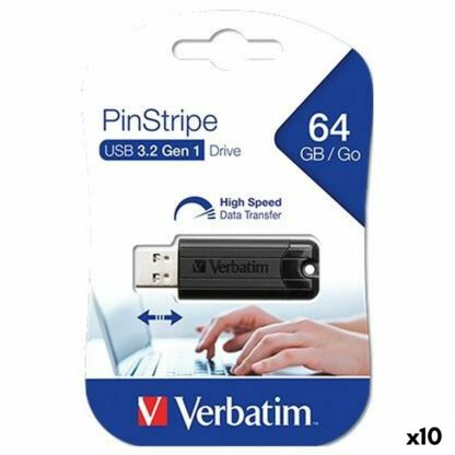 Στικάκι USB Verbatim Pinstripe Μαύρο 64 GB (x10)