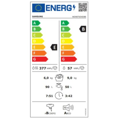 Washer - Dryer Samsung WD90T654DBE 9kg / 6kg 1400 rpm Λευκό