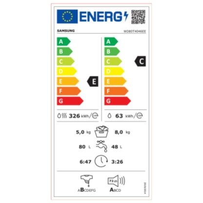 Washer - Dryer Samsung WD80T4046EE 8kg / 5kg Λευκό 1400 rpm