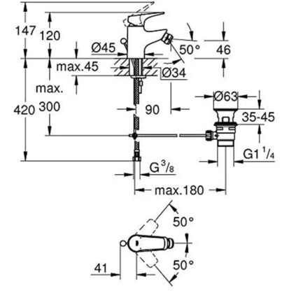 Μονή λαβή βρύση Grohe 23770000 Μπιντέ υγιεινής