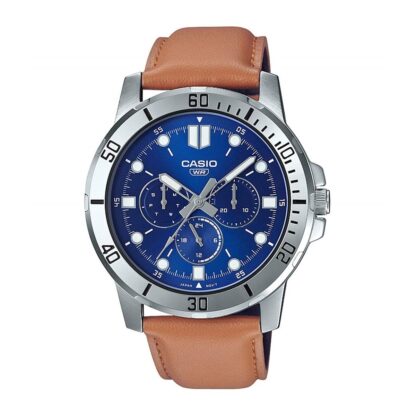 Ανδρικά Ρολόγια Casio DIVER MULTIFUCTION STEEL, TAN BROWN LEATHER - BLUE Μπεζ (Ø 45 mm)