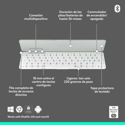 Bluetooth Πληκτρολόγιο Logitech 920-013011 Ισπανικό Qwerty Γκρι Λευκό/Γκρι