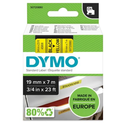 Πλαστικοποιημένη Ταινία για Στυλό Dymo D1-19 45808 LabelManager™ Μαύρο Κίτρινο (5 Μονάδες)